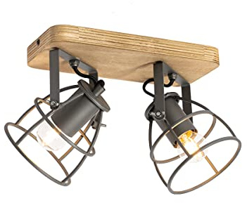 Qazqa Verstellbarer Deckenstrahler, Deckenspot - Arthur - Dunkelgrau, max. 40W, Geeignet für LED, 27cm, Rechteckig, 2-flammig, Ideal als Küche lampe und Wohnzimmerlampe