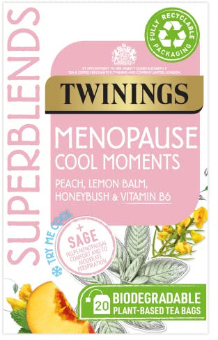 Twinings Superblends Menopause Cool Moments Peach Herbal Tea infusion with Lemon Balm, Honey Blush & Vitamin B6, 20 Biodegradable Bags