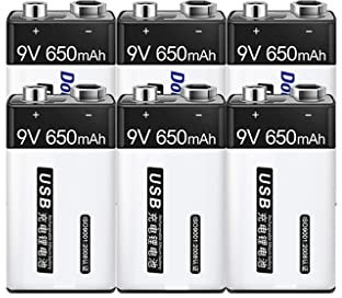 Batterie 9V 6F22 Batterie au Lithium Rechargeable multimètre Universel laminé carré Guitare Microphone sans Fil Neuf Volts (Size : Six)