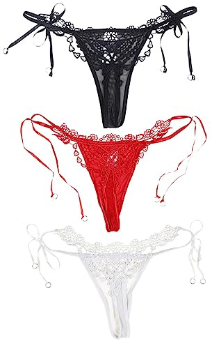 ohyeahlady 3 Pezzi Perizoma Slip Donna Thong Tanga Elasticizzato T-Back Tanga Set Strings Comode Multicolore Mutande Biancheria Intima Pizzo G-String T Indietro（XL，3 Pezzi）