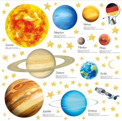 DECOWALL DS9-2007DE solsystem planeter väggtatuering rymden väggdekal plats väggdekal väggdekoration för sovrum barnrum babyrum (tysk ver)
