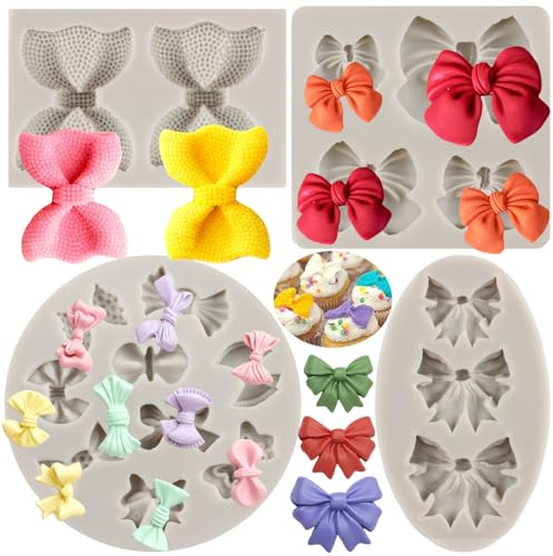 MYPRACS 4 Stück Mini Schleifen Silikon Fondant Formen Schleife Fondant Schokolade Süßigkeiten Form für Kuchen Dekoration Cupcake Topper Polymer Ton Gummipaste