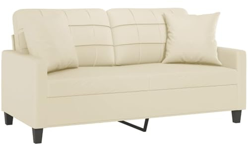 vidaXL 2-Sitzer-Sofa mit Zierkissen Creme 140 cm Kunstleder