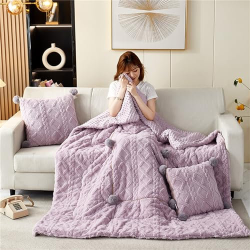 Hixingo Reisedecke und Kissen 2 in 1, Reisedecke mit Kissen Set Multifunktionale Reise Decke und Kissen 2 in 1 Weichem Flugzeug Verwandlungskissen für Urlaub, Camping (50 * 50cm,Lila)