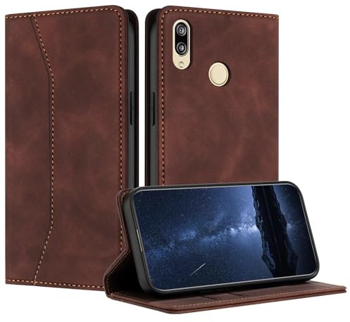 Mo-Beauty Funda para Huawei Y7 2019/Y7 Prime 2019/Y7 Pro 2019, Funda Móvil Funda Libro de Cuero con Ranura para Tarjeta y Magnético, Tipo Libro Flip Wallet Caso Cubierta Case Carcasa Marrón