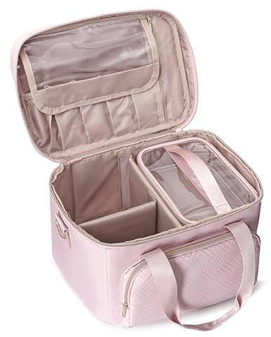 Prokva Reise Kosmetiktasche mit 2 Einzelnen Kosmetiktäschchen, Rosa | Herausnehmbare Trennwände, Verstellbare Riemen, Patentiertes Design, Nur Leere Tasche