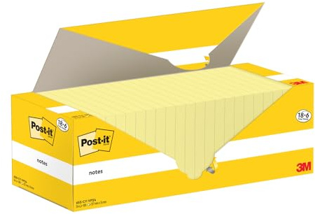 Post-it Notes, Kanariengelb, Vorteilspackung 18 Blöcke + 6 GRATIS, 100 Blatt pro Block, 76 mm x 127 mm, Farbe: Gelb - Selbstklebende Notizzettel zum Notieren, für To-Do-Listen und als Erinnerung