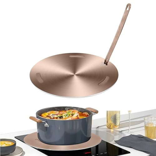 Gas Stove Diffuser, Rose Gold Stainless Steel Heat Diffuser Plate for Gas Stove, Round Fast Defrosting Tray with Removable Handle, Cookware Protection Accessories (9.45Inch/24cm)