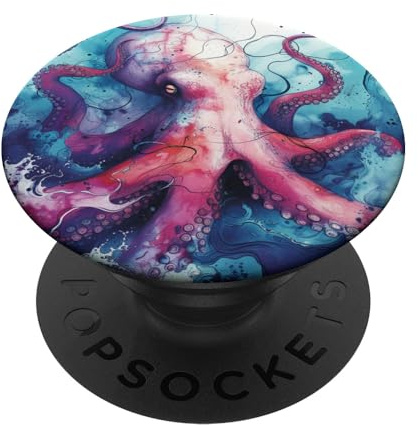 Ocean Lover Aquarell Pink Octopus PopSockets mit austauschbarem PopGrip
