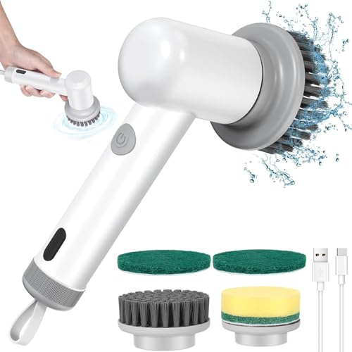 Schwarz Elektrische Reinigungsbürste, Reinigungsbürste Elektrisch, Spin Power Scrubber, Geeignet für Küche, Waschbecken, Badezimmer(4 Arten Der Kopfreinigung)