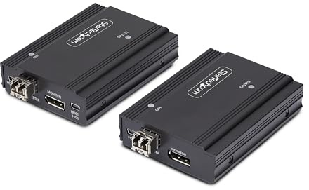 StarTech DisplayPort KVM Extender Over Multimode Fibre, 4K 60Hz, 984ft | Optic, Console, 300m, Transmitter receiver kit, 3840 x 2160 at 60Hz, DP 1.2, SFP+ modules, USB HID ports, Driverless