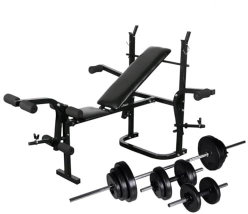 Home Outdoor SonstigesHantelbank mit Hantelablage, Langhantel und Kurzhantel-Set, 30,5 kg