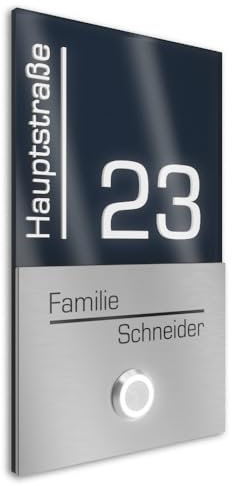 Graviers Design V2A sonnette de porte en acier inoxydable avec rue numéro de maison noms gravure - 110x180mm bouton LED plaque design moderne RAL 7016 acrylique anthracite