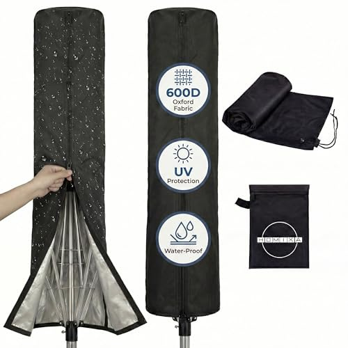 HOMIXA Rotary Washing Line Cover - 'The Most Durable' 600D Oxford Fabric (165x16x16cm) - Heavy Duty Waterproof Rotary Line Cover with Zip and Drawstring for Brabantia Rotary Clothes Line