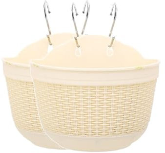 2 macetas colgantes de pared, cesta para plantas de interior y exterior con gancho en S, soporte de flores semicírculo de ratán de imitación para balcón, valla, ventana, enrejado montado (grande,