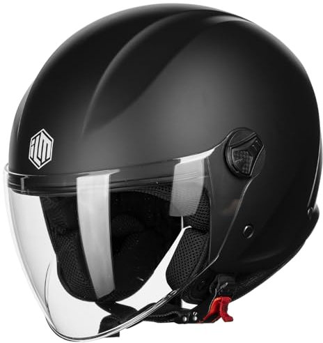 ILM Motorradhelm Retro Herren Damen Jethelm ECE2206 Modell WT506,Mattes Schwarz,XL