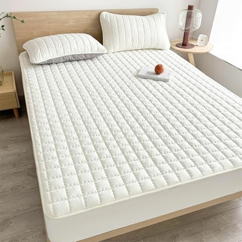 HAIBA wasserdichte Matratzenauflage inkontinenz spannbettlaken 135 x 200cm Bis 30 cm Matratzenhöhe weiß Atmungsaktive Baumwolle Bettlaken Waschbar Spannbetttuch mit 2 Kissenbezug