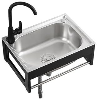 WLCNYL Eckwaschbecken zur Wandmontage fürs Badezimmer, freistehendes Mehrzweckwaschbecken, kommerzielles Handwaschbecken aus Edelstahl zur Wandmontage mit Kalt- und Warmwasserleitung, Wasserhahn, K