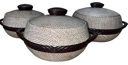 3-Piece dark Brown 1/1.5/2 Litres Thermal Hot pot Casserole Dish Set, Insulated Stainless Steel Serving Dishes with Lids for Hot & Cold Food, Serving Bowl for Buffets/Parties [1000ML, 1500ML, 2000ML]