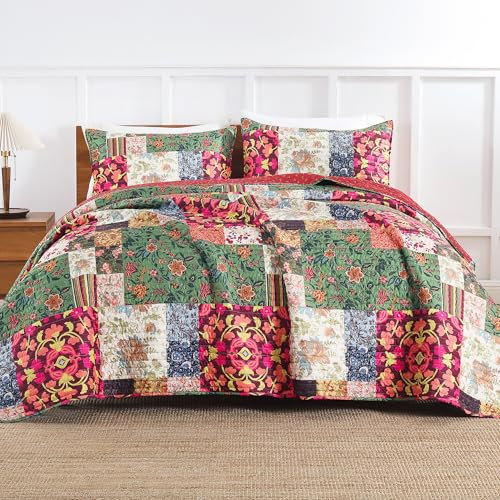 TEXSTEAD Steppdecke mit Blumenmuster (Patchwork, Queen)