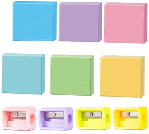 6 Stück Knetradiergummi, Radiergummiknete, Knetradierer, Knetgummi Radierer, Weich Knetbar Radiergummis, Radiergummi Set mit 4 Bleistiftspitzern für Bunte Zeichnung Malerei Schulbedarf