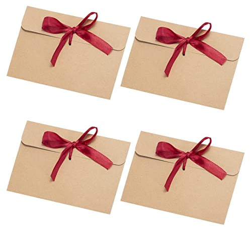 Kraftpapier Umschläge Retro 30 Stück Mini Blanko Kraft Briefumschläge Vintage mit Bändern für Handgefertigte Hochzeit Einladungen Grußkarten Karte Party Geburtstag Weihnachten, Rot