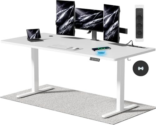 Airfish Höhenverstellbarer Schreibtisch mit Kabelloser Ladestation und Steckdose mit USB 180 x 80cm Computertisch Elektrisch Stehtisch mit 3-Funktions-Memory und Funktion zur Ermüdungs-Erinnerung