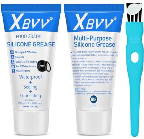 XBVV Grasso lubrificante in silicone per rubinetto idraulico, rondelle in gomma per valvole, confezione da 2 tubi da 28, g con spazzola