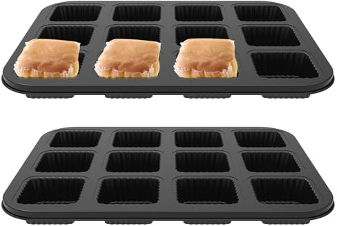 NIHUIFDPY 2pcs Nonstick 12 Cup Muffin Tray, Carbon Steel Square Muffin Baking Pan with Rippled Edge, Dishwasher Safe Cupcake Pan Muffin Tray for Oven Baking(Grey)