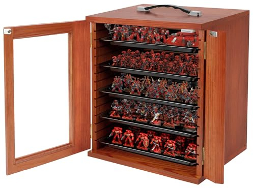 WELIDAY Miniature Storage Case for Collectibles, Miniature Display Cases with Magnetic Door and 6 Trays, Clear View Miniatures Transport Case (Walnut Brown)