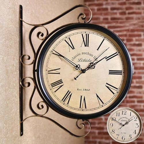 Orologio al quarzo da parete Station – alimentato a batteria, resistente alle intemperie, bifacciale, decorazione for interni ed esterni, for casa e giardino