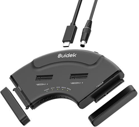 SUIDEK 2*M.2 PCle 2*SATA-Adapter, 10 Gbps Typ C zu M2-Festplattenleser | Plug-and-Play NVMe-zu-USB-externes SSD-Gehäuse, kompatibel mit M.2 (M-Taste und M+B-Taste) Aller Größen und 2,5„/3,5“ SATA