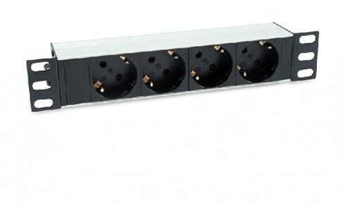 Ciabatta in alluminio per rack 1U, 10 con 4 prese tipo shucko e cavo da 1,5 m, ideale per l'alimentazione elettrica organizzata.