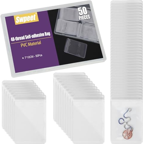 Swpeet 50 bolsas de joyería de PVC transparente de 2.75 x 3.93 pulgadas de grosor, organizador de joyas de viaje portátil autoadhesivo, bolsas de almacenamiento de joyas de plástico, bolsas