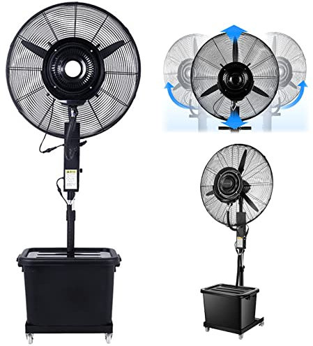 JYBNBBE Ventilatore nebulizzatore da Esterno con Altezza Regolabile, 3 modalità di Ventilazione, per Il Raffreddamento, Ventilatore Industriale da Terra con nebulizzatore, Nero