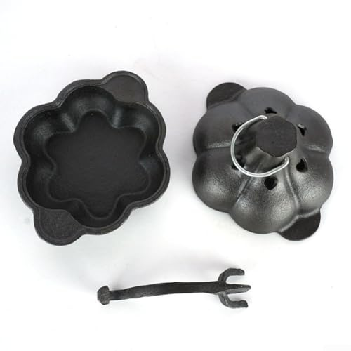 Homeponnew Cast Iron Cooking Pot Set with Lid Opener Heat Distribution Deep Pan Dual Ear Handles for BBQ Grilling Roasting Stewing Kitchen Outdoor Cooking 18x15.5x12cm Black