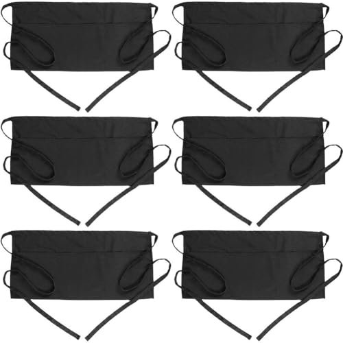 Uzztfa 6 Delantales De Camarera con Bolsillos, Delantales De Cintura para Mujeres Y Hombres, Delantal De Camarero con Correas Largas para Trabajo De Camarero En Restaurantes.
