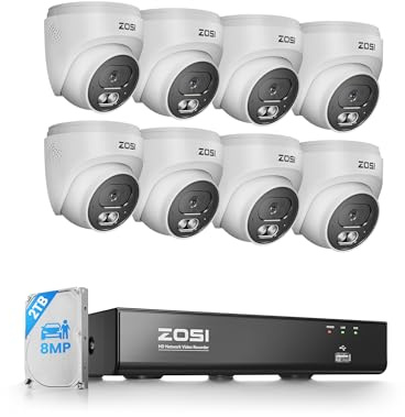 ZOSI 4K Kit Cámara de Vigilancia PoE, 8CH Grabador NVR Ampliable a 16CH con 8X 8MP Cámara Seguridad Exterior e Interior, Detección de Persona/Vehículo, Visión Nocturna, 2TB HDD para Grabación 24/7