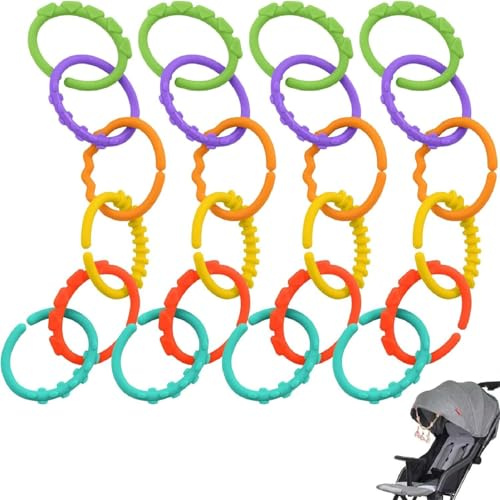 TMRBBesty 24Pcs Anneaux Jouets pour Poussette,Crochets De Jouets pour Bébé,Chaînes D'anneaux pour Poussette,Exercer la capacité de préhension visuelle et Tactile de bébé