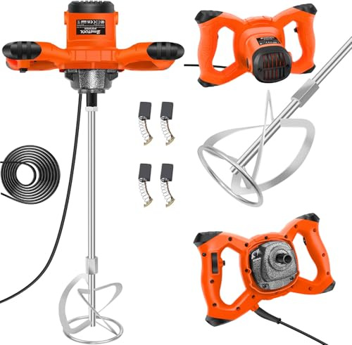 2600W Concrete Mixer Machine Paddle Mixer, Handheld Electric Paddle Plaster Mixer with 6 Adjustable Speed, Concrete Tool for Mixing, 2M Power Cable