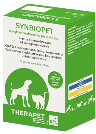 SYNBIOPET THERAPET 50 CPR – Integratore intestinale pre-pro-postbiotico per cani e gatti | Capsule apribili | Supporto flora intestinale e benessere digestivo