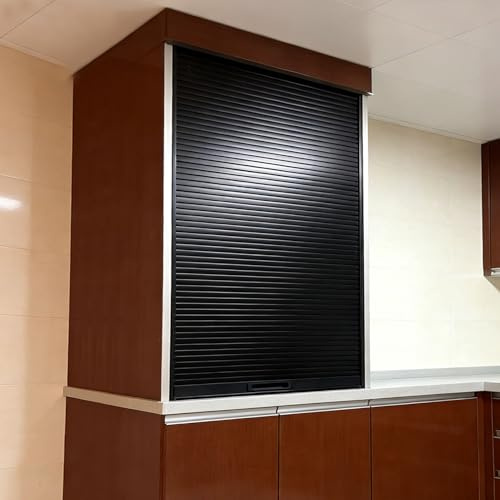 Vibeo Porte Accordéon Interieur Porte Coulissante à Tambour Noire avec Rails de Guidage, Porte D'armoire à Enroulement 50 60 75 80 90 100 cm, Volet Roulant pour Cuisine Placard(22x22in(55.9x55.9cm))