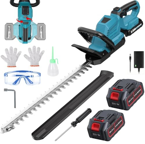 Akku-Heckenschere für Makita-18V-Akku, 52CM Elektrische Heckenschere mit 2X 4,0Ah Akku, 1000W Bürstenloser Motor, 16 mm Schnittstärke, 180° Drehbarer Kopf für Gartenpflege