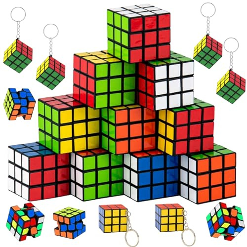 RzuoQnt Mini Zauberwürfel Set, 20 Stück 3x3 Rubiks Cube, Stressabbau Konzentrationshilfe, Metall Schlüsselring für Erwachsene, Langlebige ABS Konstruktion