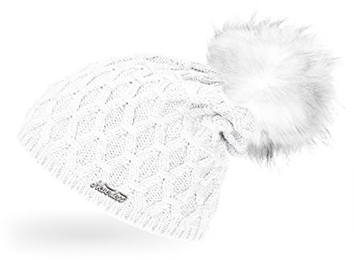 Neverless® Damen Strickmütze gefüttert mit Fell-Bommel, Strick-Beanie, Winter-Mütze, Bommelmütze,