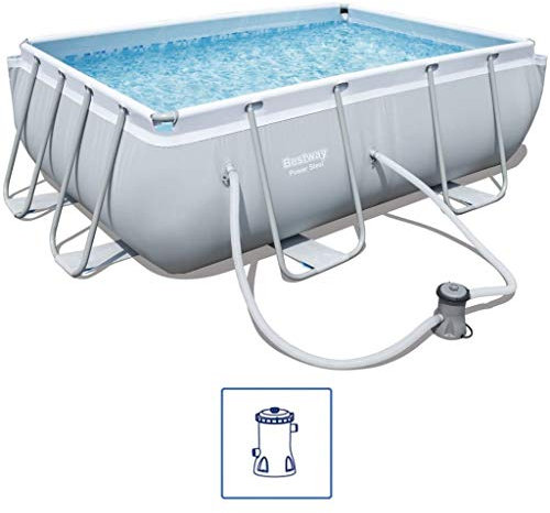Bestway Power Steel Frame - Set per Piscina Quadrata, con Pompa Filtro a Cartuccia, 282 x 196 x 84 cm, Colore: Grigio