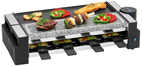 Clatronic RG 3678 2 in1 Raclette parrilla y piedra, reversible fundido Placa, natural parrilla piedra, 180 ° giratorio, antiadherente