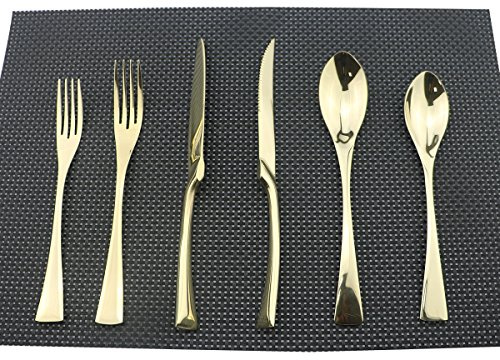 Uniturcky Flatware Set 18/10 Stainless Steel Mirror Polished Champagne gold Cutlery - Silverware Utensil Set of Steak Knife Dinner Fork Knife Spoon Salad Fork Dessert Spoon,24 Piece Service for 4