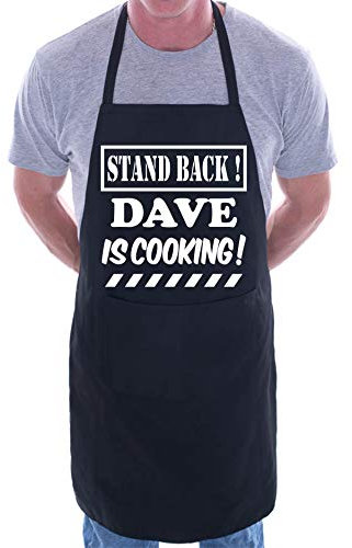 Print4U Stand Back Dave Is Cooking Personalised BBQ Apron Black