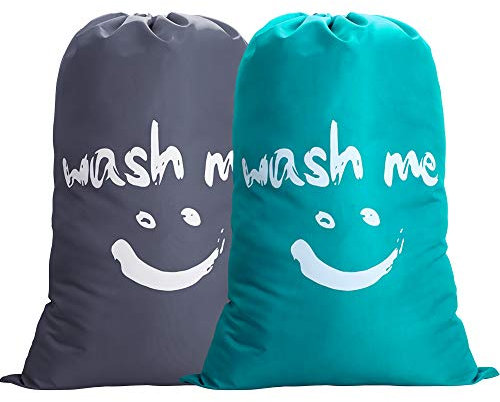 IHOMAGIC 2Pack Wäschesack Reise Schmutzwäsche Wäschesammler Wäschetasche Wäschebeutel Groß Faltbarer Wäschekorb Aufbewahrungstasche Wäschetonne Wäschebehälter Für Reise Stoff 120L 61x92 cm, Grau/Blau